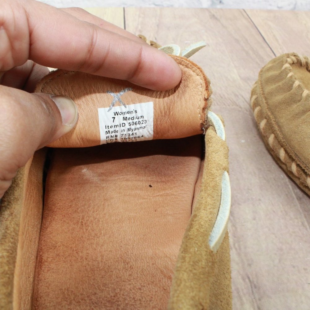 LL BEAN Brown Wicked Good Original Camp Mocs Slippers Deerskin Lined 7 - Picture 7 of 9